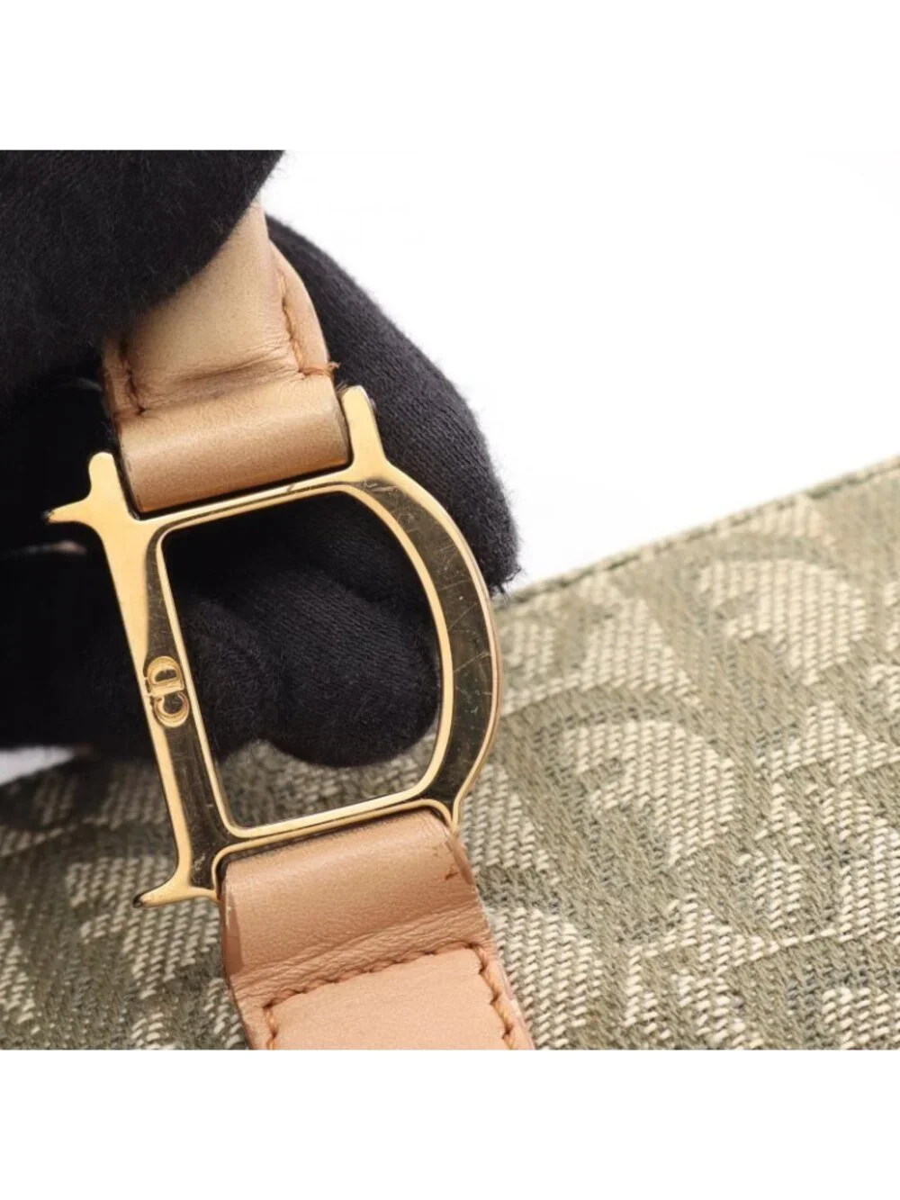 Dior Tote Trotter Green Beige Canvas Leather